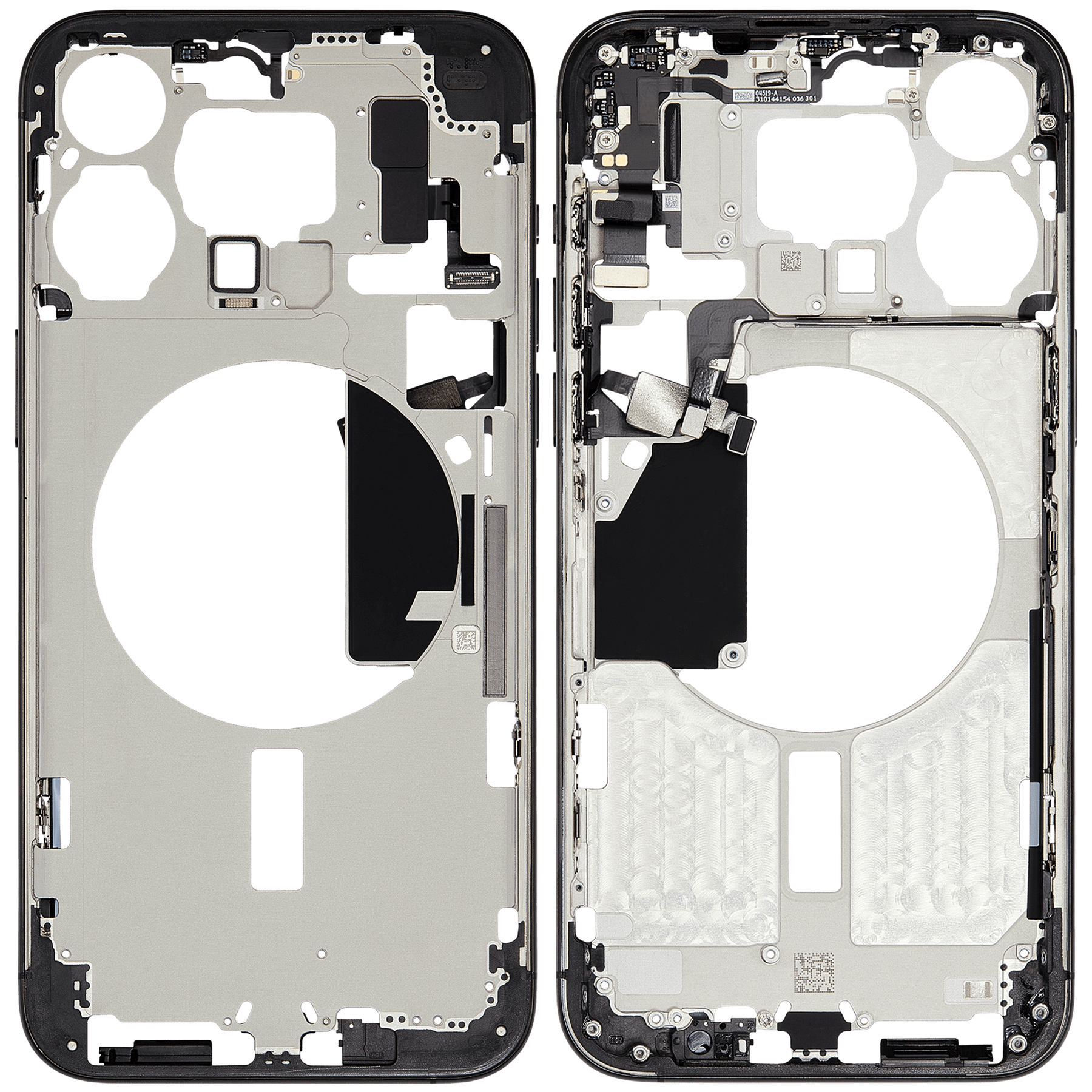 Mid-Frame Housing With Power And Volume Button Compatible For iPhone 15 Pro Max (International Version) (Used OEM Pull: Grade A) (Black Titanium)