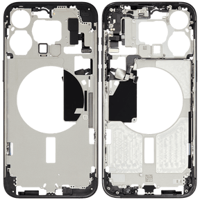 Mid-Frame Housing With Power And Volume Button Compatible For iPhone 15 Pro Max (International Version) (Used OEM Pull: Grade A) (Black Titanium)
