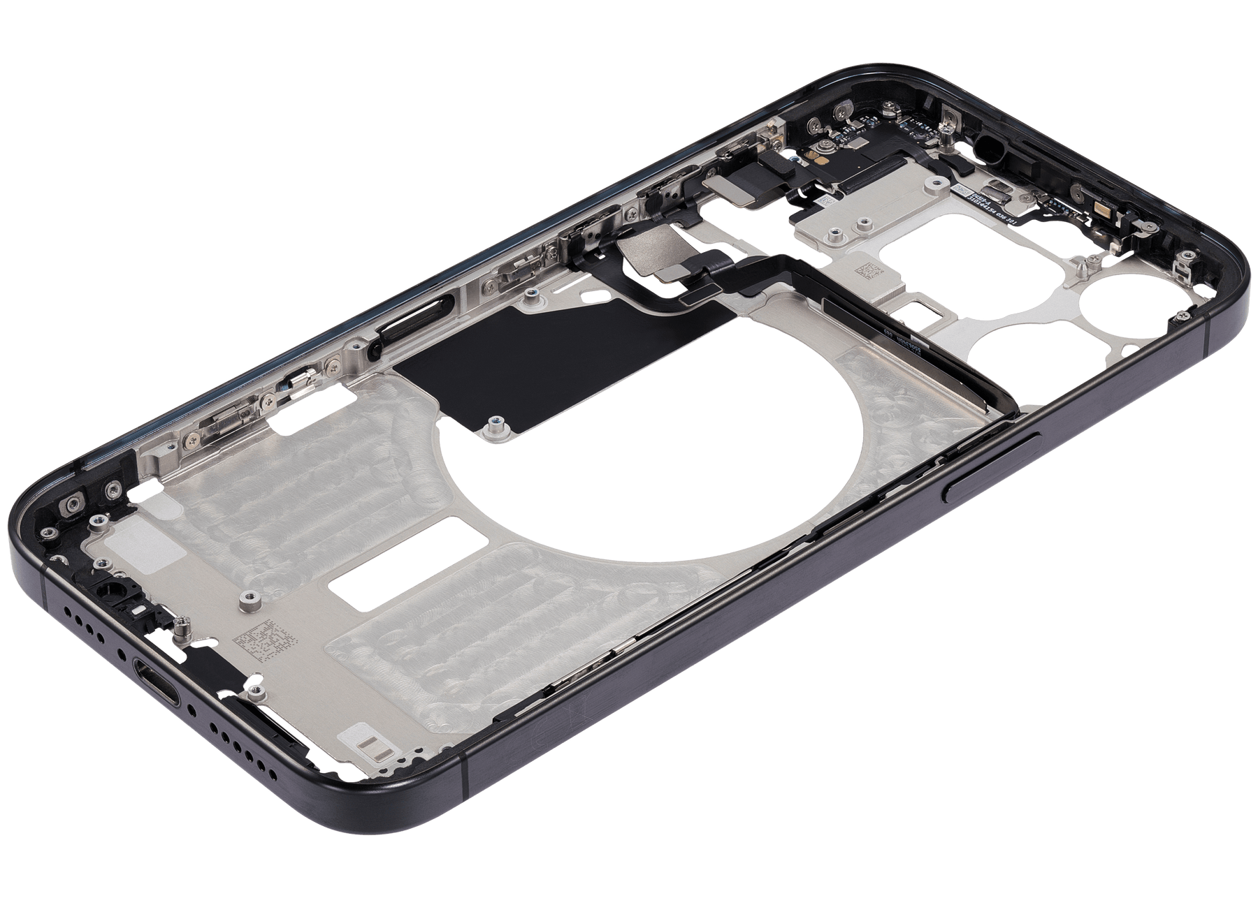 Mid-Frame Housing With Power And Volume Button Compatible For iPhone 15 Pro Max (International Version) (Used OEM Pull: Grade A) (Black Titanium)
