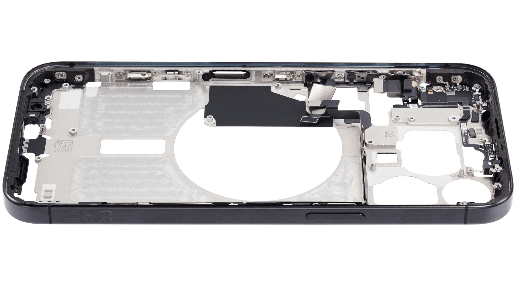 Mid-Frame Housing With Power And Volume Button Compatible For iPhone 15 Pro Max (International Version) (Used OEM Pull: Grade A) (Black Titanium)