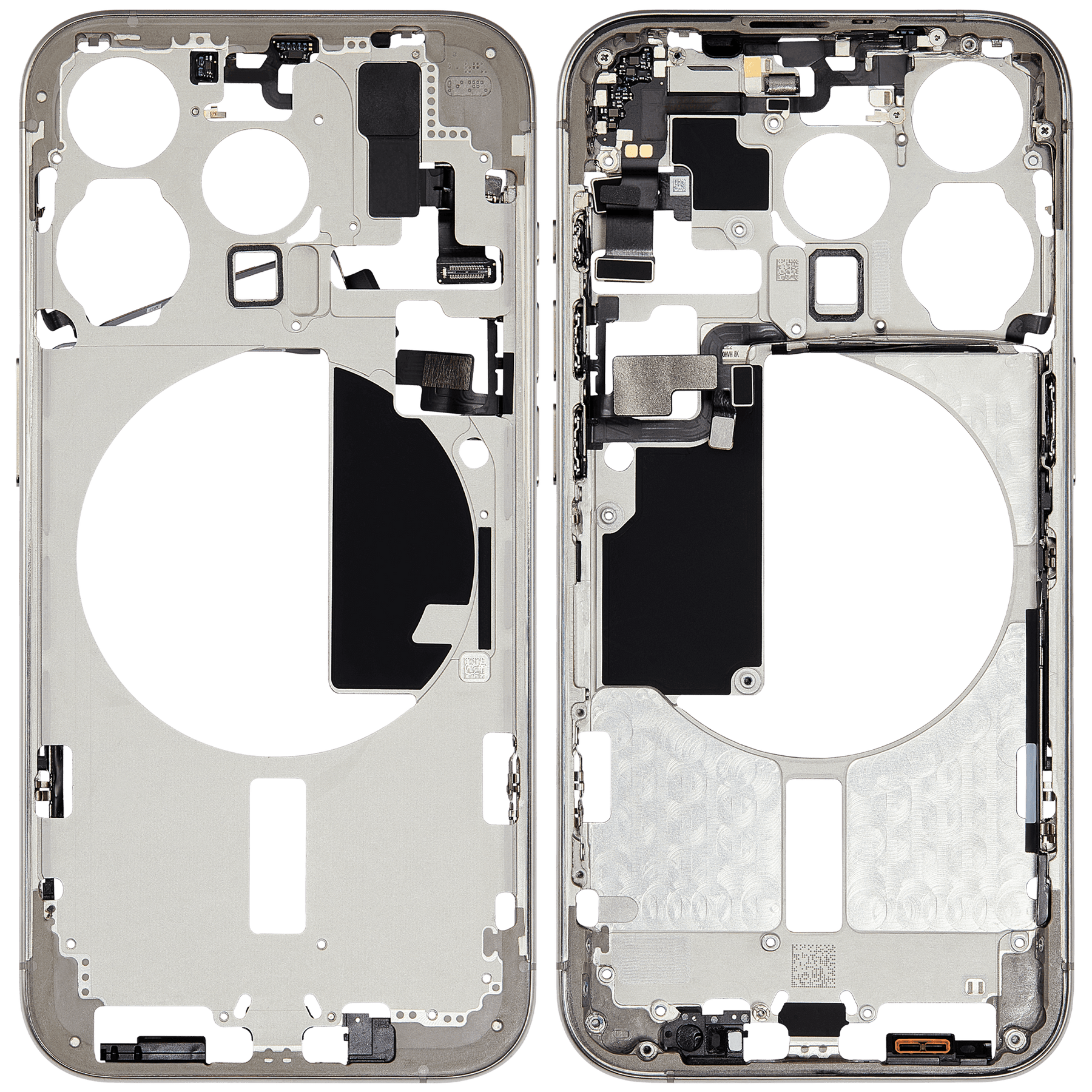 Mid-Frame Housing With Power And Volume Button Compatible For iPhone 15 Pro (International Version) (Used OEM Pull: Grade A) (Natural Titanium)