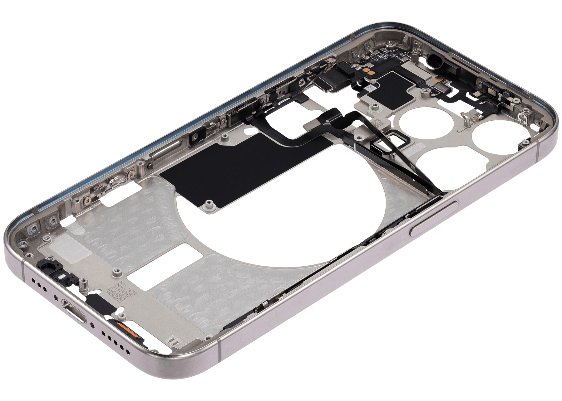 Mid-Frame Housing With Power And Volume Button Compatible For iPhone 15 Pro (International Version) (Used OEM Pull: Grade A) (Natural Titanium)