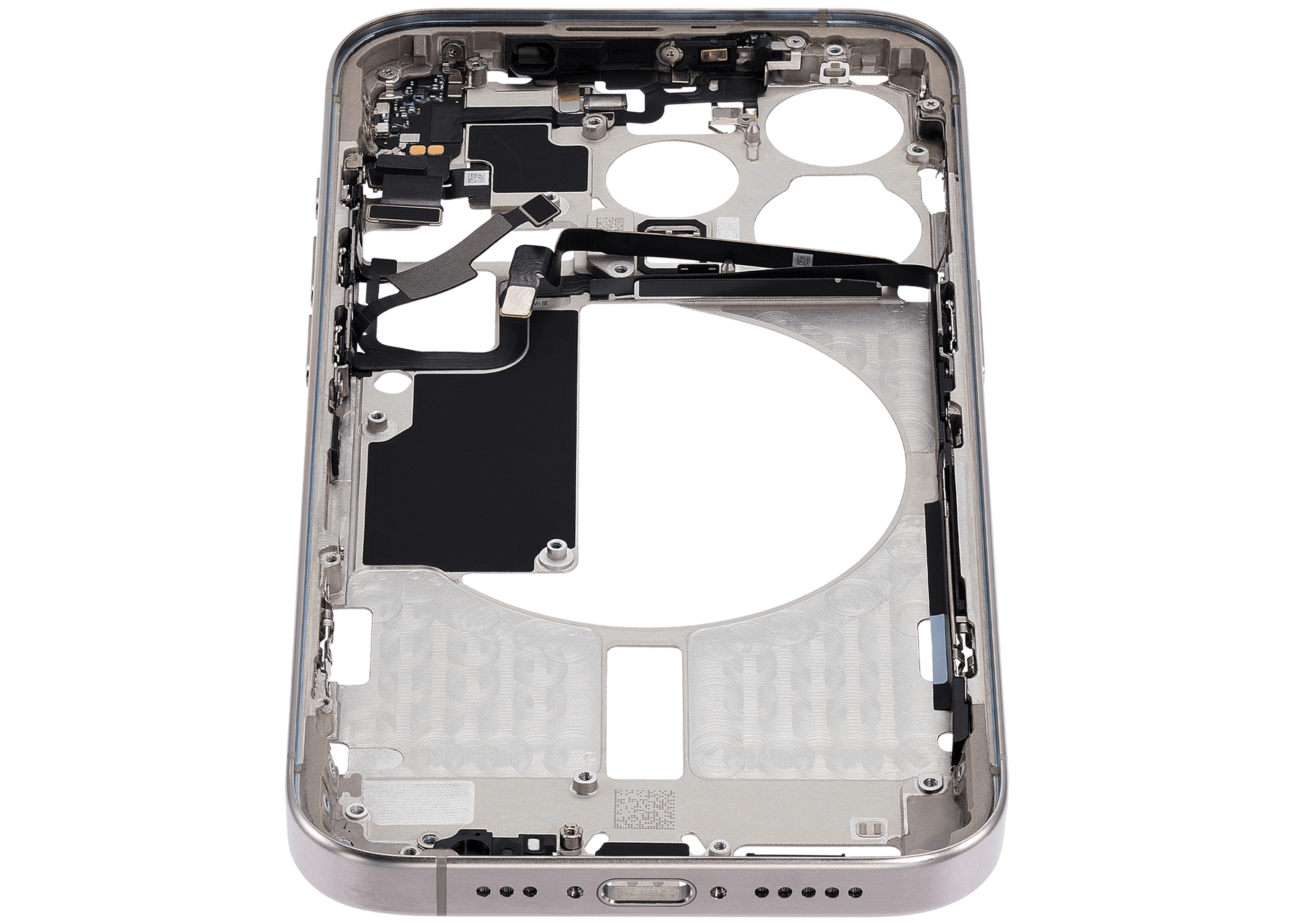 Mid-Frame Housing With Power And Volume Button Compatible For iPhone 15 Pro (International Version) (Used OEM Pull: Grade A) (Natural Titanium)