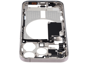 Mid-Frame Housing With Power And Volume Button Compatible For iPhone 15 Pro (International Version) (Used OEM Pull: Grade A) (Natural Titanium)