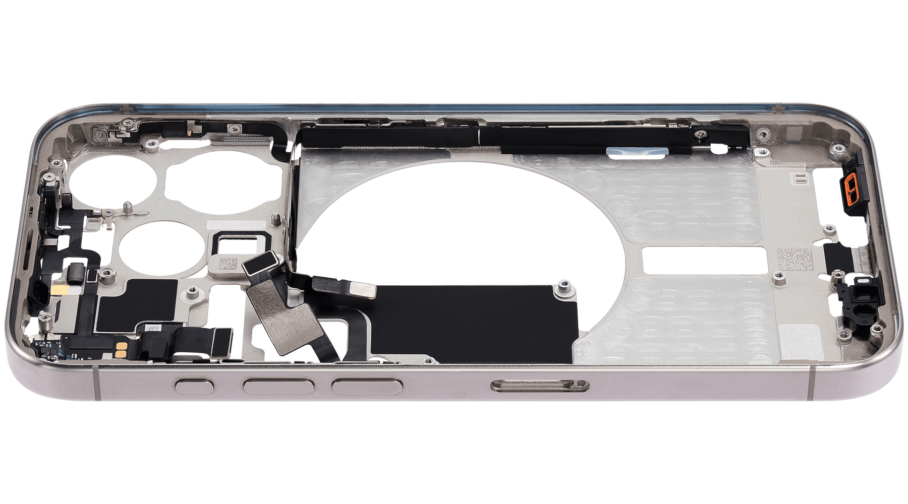 Mid-Frame Housing With Power And Volume Button Compatible For iPhone 15 Pro (International Version) (Used OEM Pull: Grade A) (Natural Titanium)