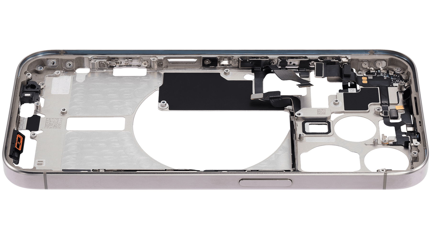 Mid-Frame Housing With Power And Volume Button Compatible For iPhone 15 Pro (International Version) (Used OEM Pull: Grade A) (Natural Titanium)