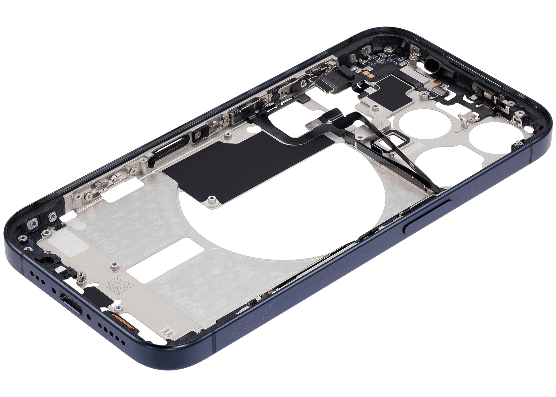 Mid-Frame Housing With Power And Volume Button Compatible For iPhone 15 Pro (International Version) (Used OEM Pull: Grade A) (Blue Titanium)