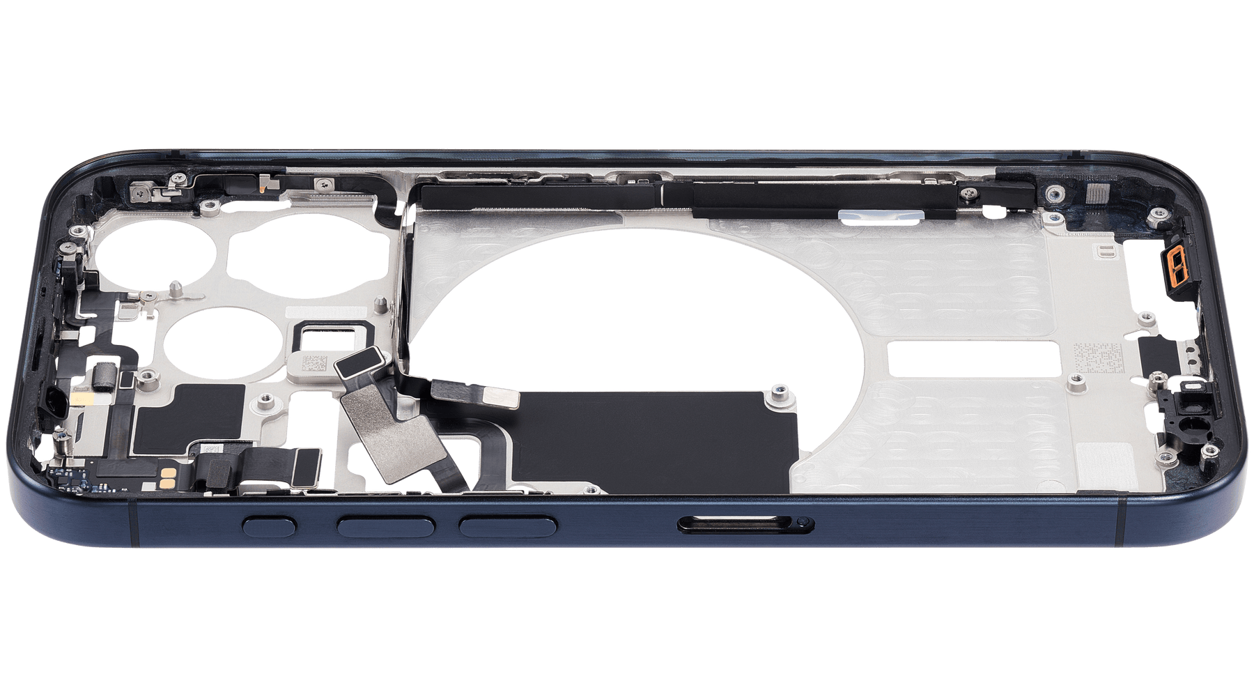 Mid-Frame Housing With Power And Volume Button Compatible For iPhone 15 Pro (International Version) (Used OEM Pull: Grade A) (Blue Titanium)