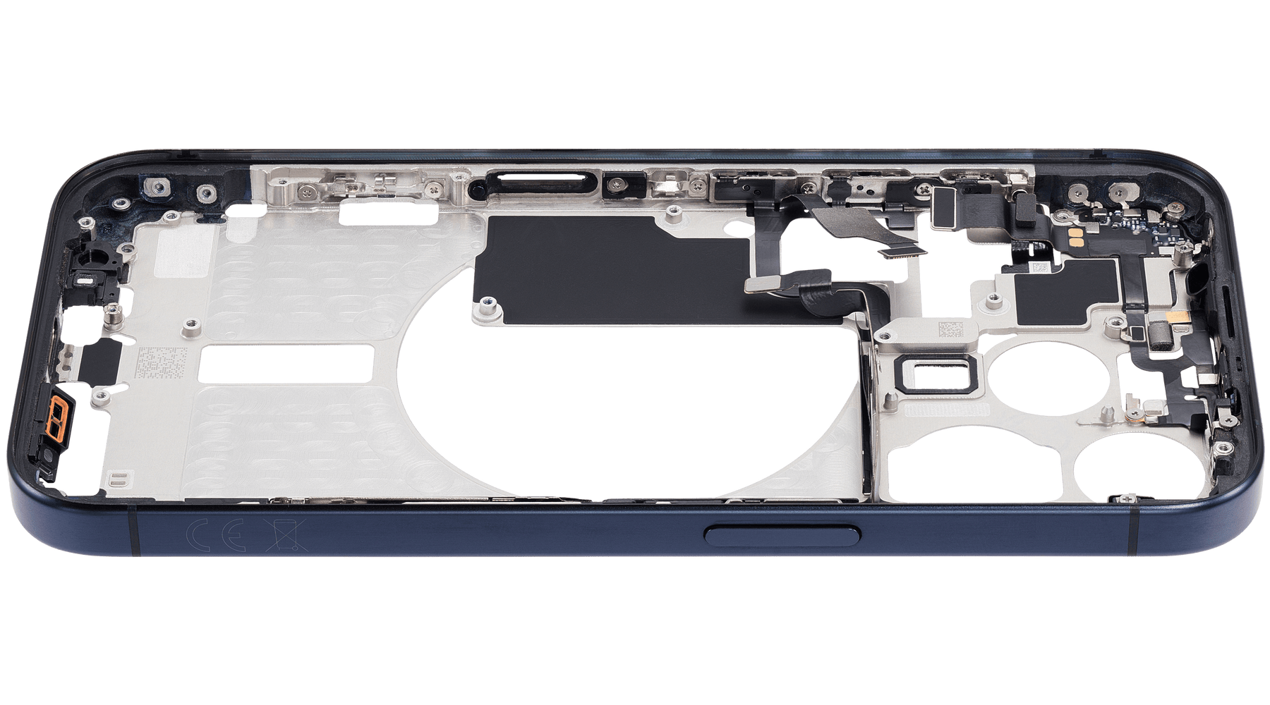 Mid-Frame Housing With Power And Volume Button Compatible For iPhone 15 Pro (International Version) (Used OEM Pull: Grade A) (Blue Titanium)