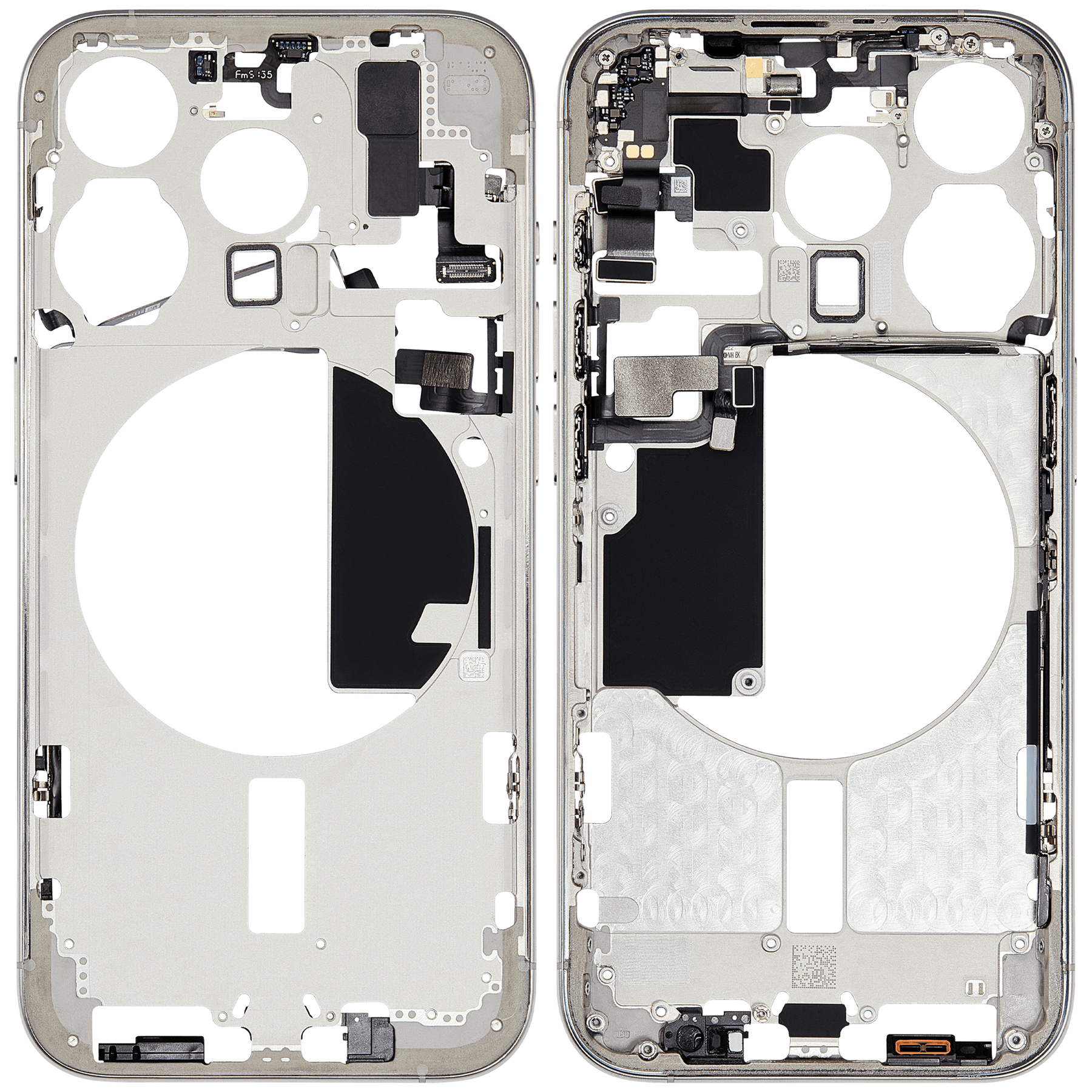 Mid-Frame Housing With Power And Volume Button Compatible For iPhone 15 Pro (International Version) (Used OEM Pull: Grade A) (White Titanium)