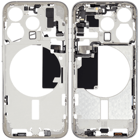 Mid-Frame Housing With Power And Volume Button Compatible For iPhone 15 Pro (International Version) (Used OEM Pull: Grade A) (White Titanium)