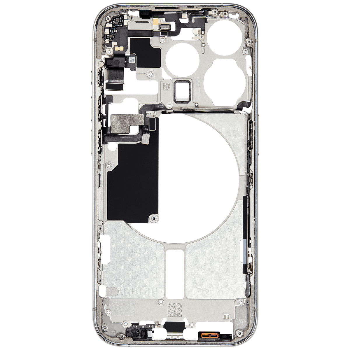 Mid-Frame Housing With Power And Volume Button Compatible For iPhone 15 Pro (International Version) (Used OEM Pull: Grade A) (White Titanium)