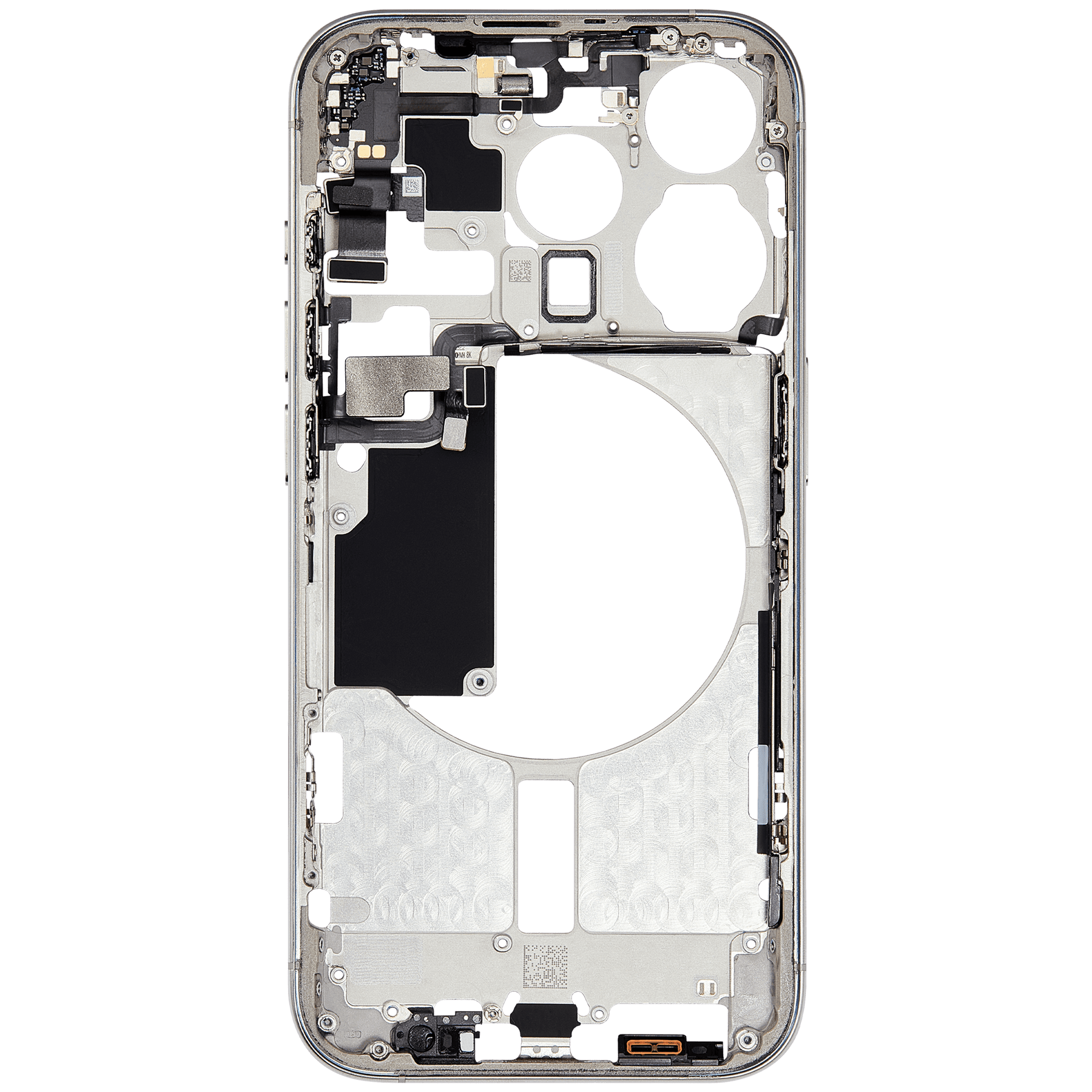 Mid-Frame Housing With Power And Volume Button Compatible For iPhone 15 Pro (International Version) (Used OEM Pull: Grade A) (White Titanium)