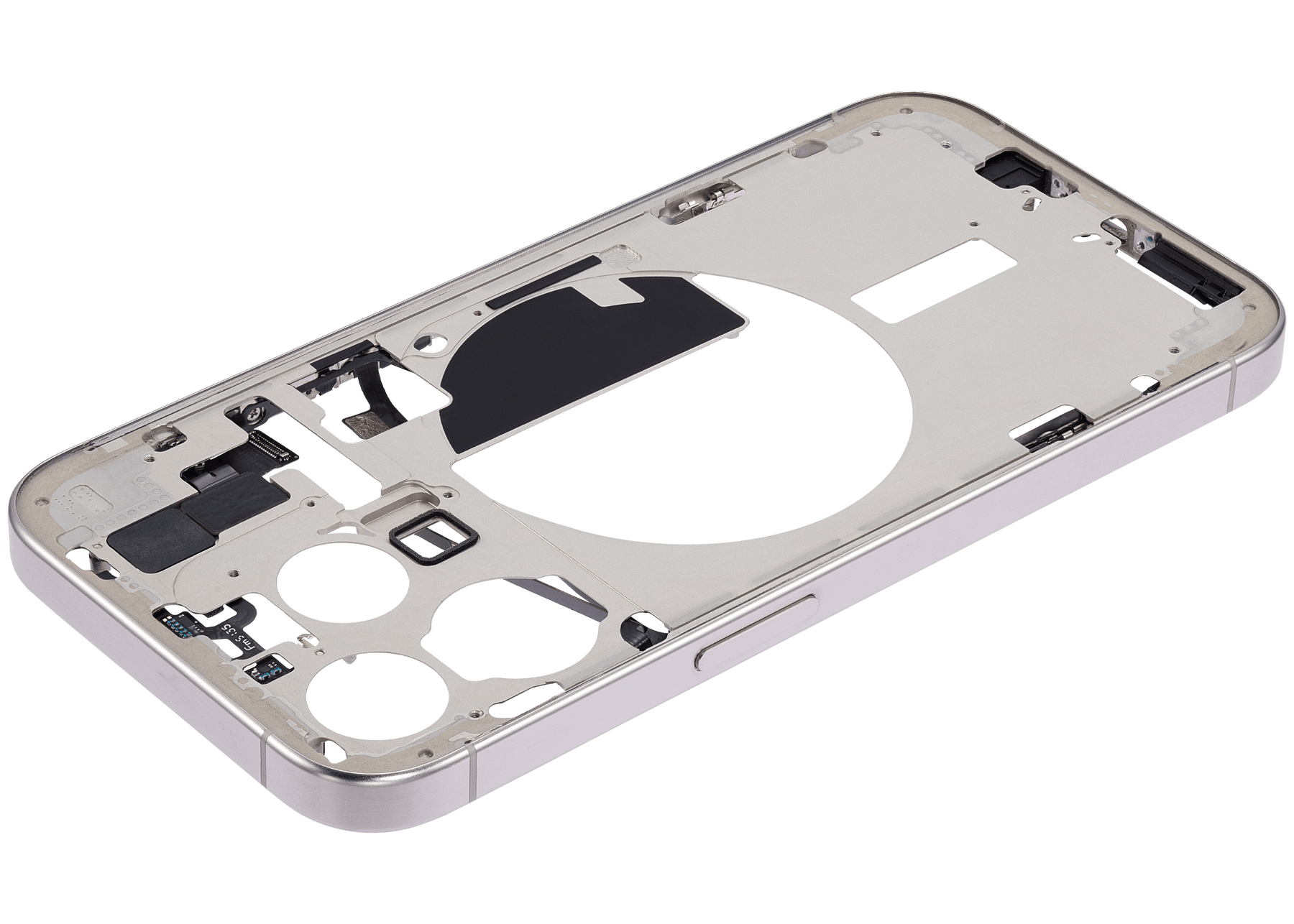 Mid-Frame Housing With Power And Volume Button Compatible For iPhone 15 Pro (International Version) (Used OEM Pull: Grade A) (White Titanium)