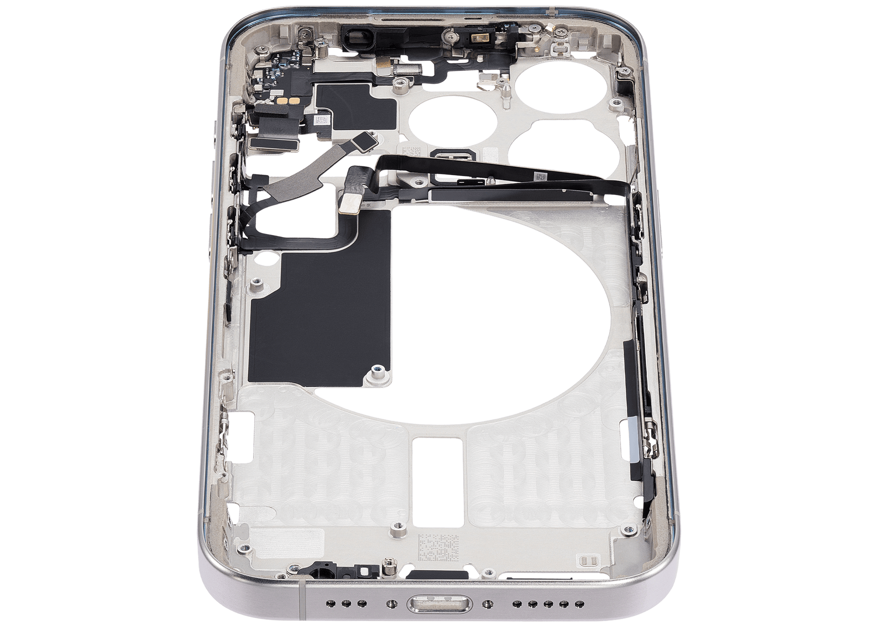Mid-Frame Housing With Power And Volume Button Compatible For iPhone 15 Pro (International Version) (Used OEM Pull: Grade A) (White Titanium)