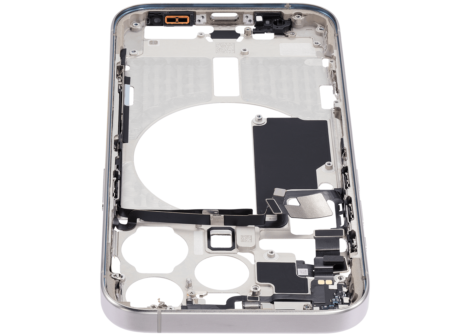 Mid-Frame Housing With Power And Volume Button Compatible For iPhone 15 Pro (International Version) (Used OEM Pull: Grade A) (White Titanium)