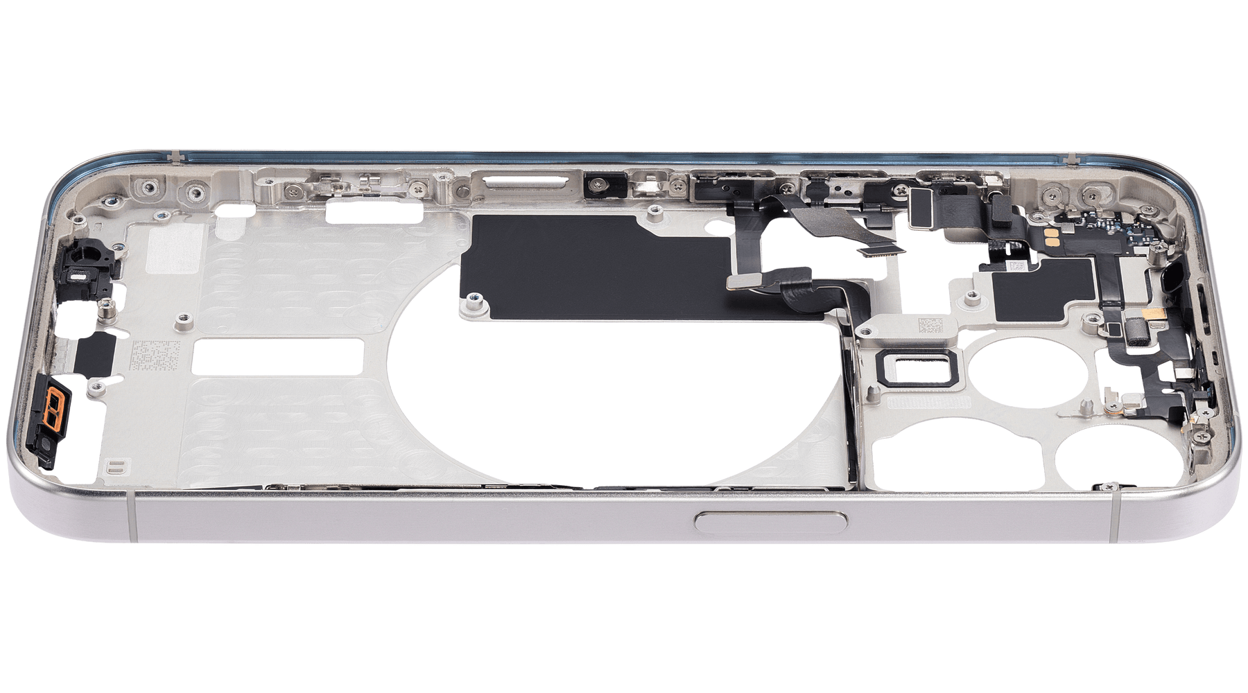 Mid-Frame Housing With Power And Volume Button Compatible For iPhone 15 Pro (International Version) (Used OEM Pull: Grade A) (White Titanium)