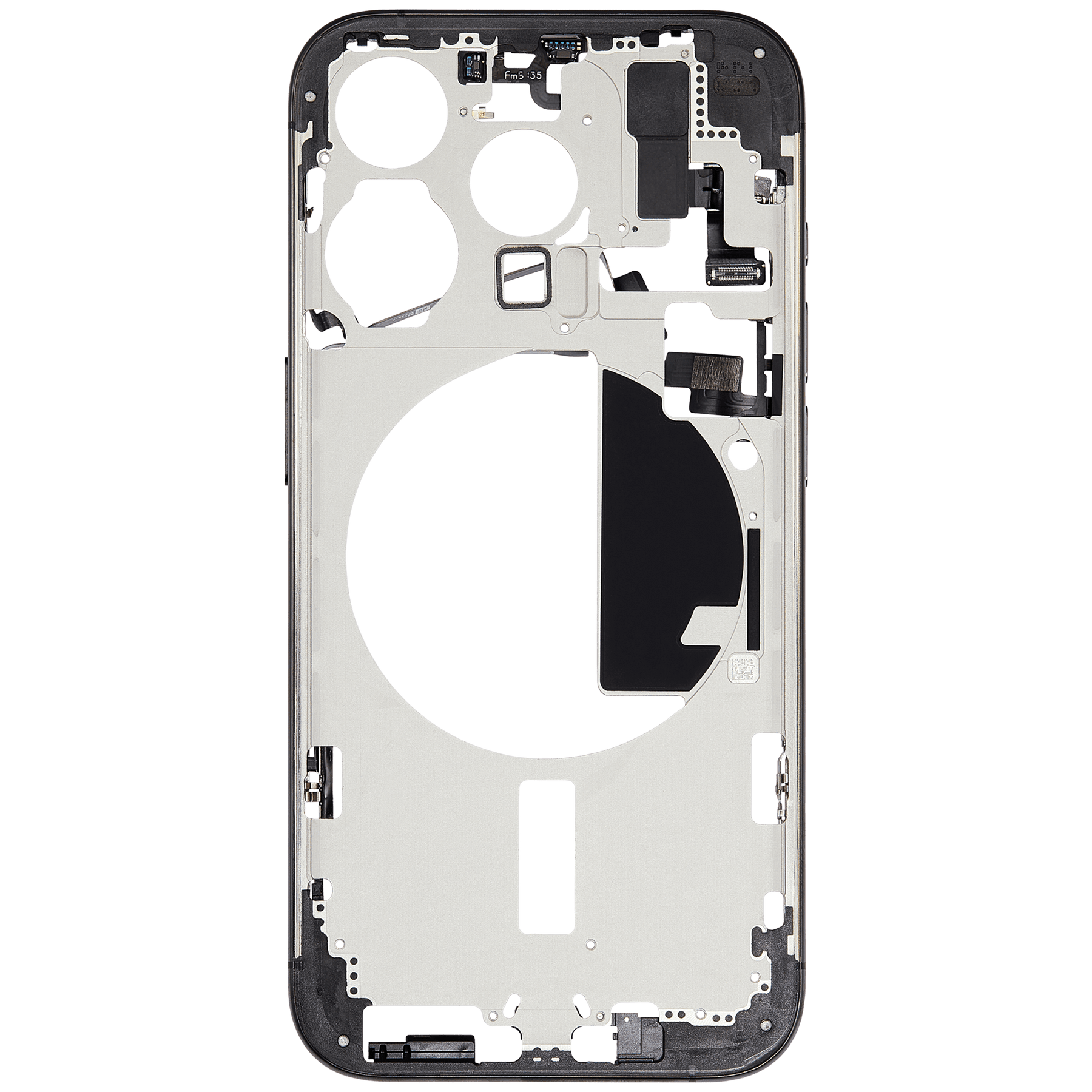 Mid-Frame Housing With Power And Volume Button Compatible For iPhone 15 Pro (International Version) (Used OEM Pull: Grade A) (Black Titanium)