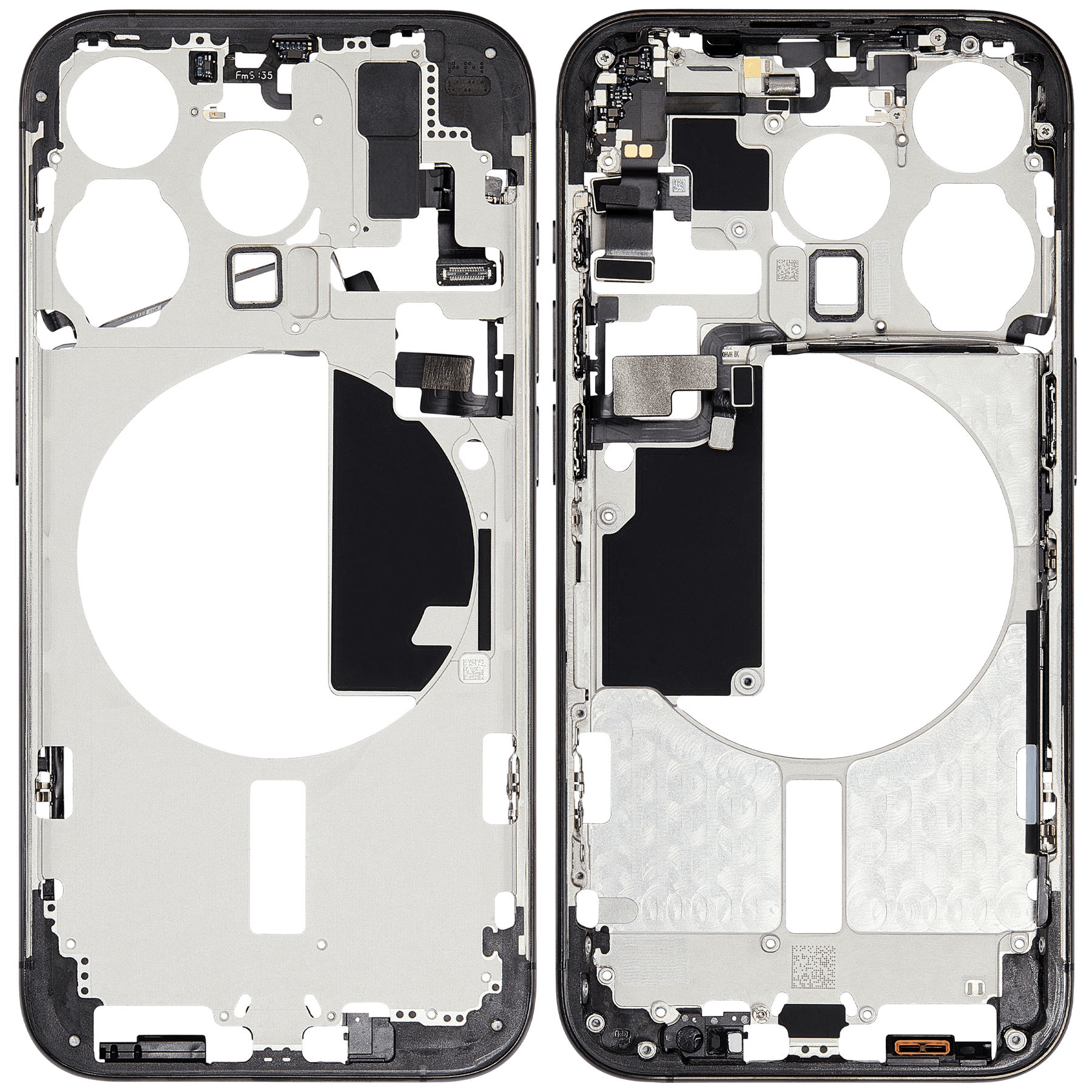 Mid-Frame Housing With Power And Volume Button Compatible For iPhone 15 Pro (International Version) (Used OEM Pull: Grade A) (Black Titanium)