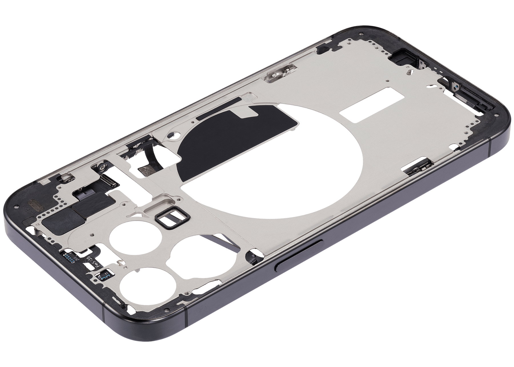 Mid-Frame Housing With Power And Volume Button Compatible For iPhone 15 Pro (International Version) (Used OEM Pull: Grade A) (Black Titanium)