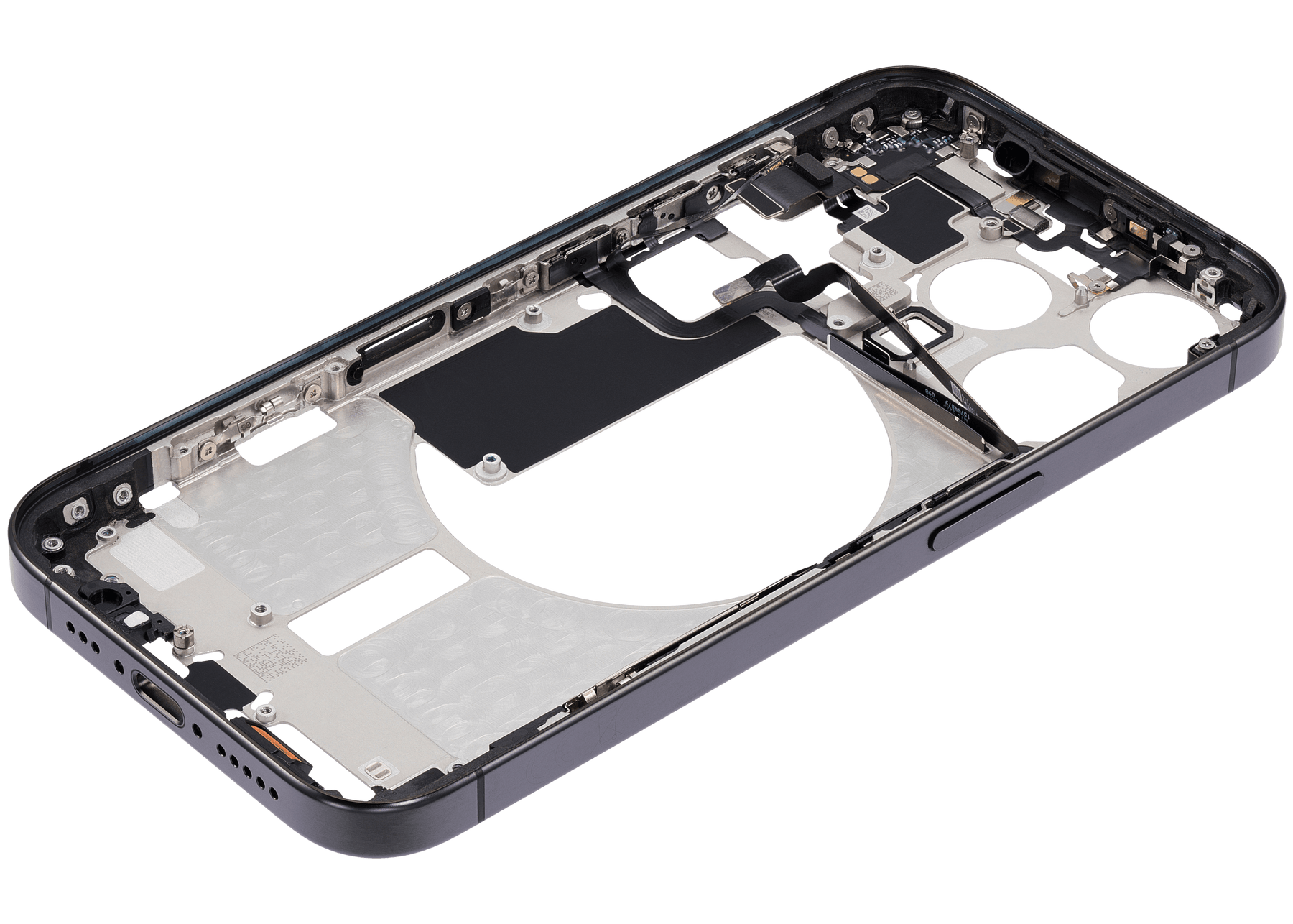 Mid-Frame Housing With Power And Volume Button Compatible For iPhone 15 Pro (International Version) (Used OEM Pull: Grade A) (Black Titanium)