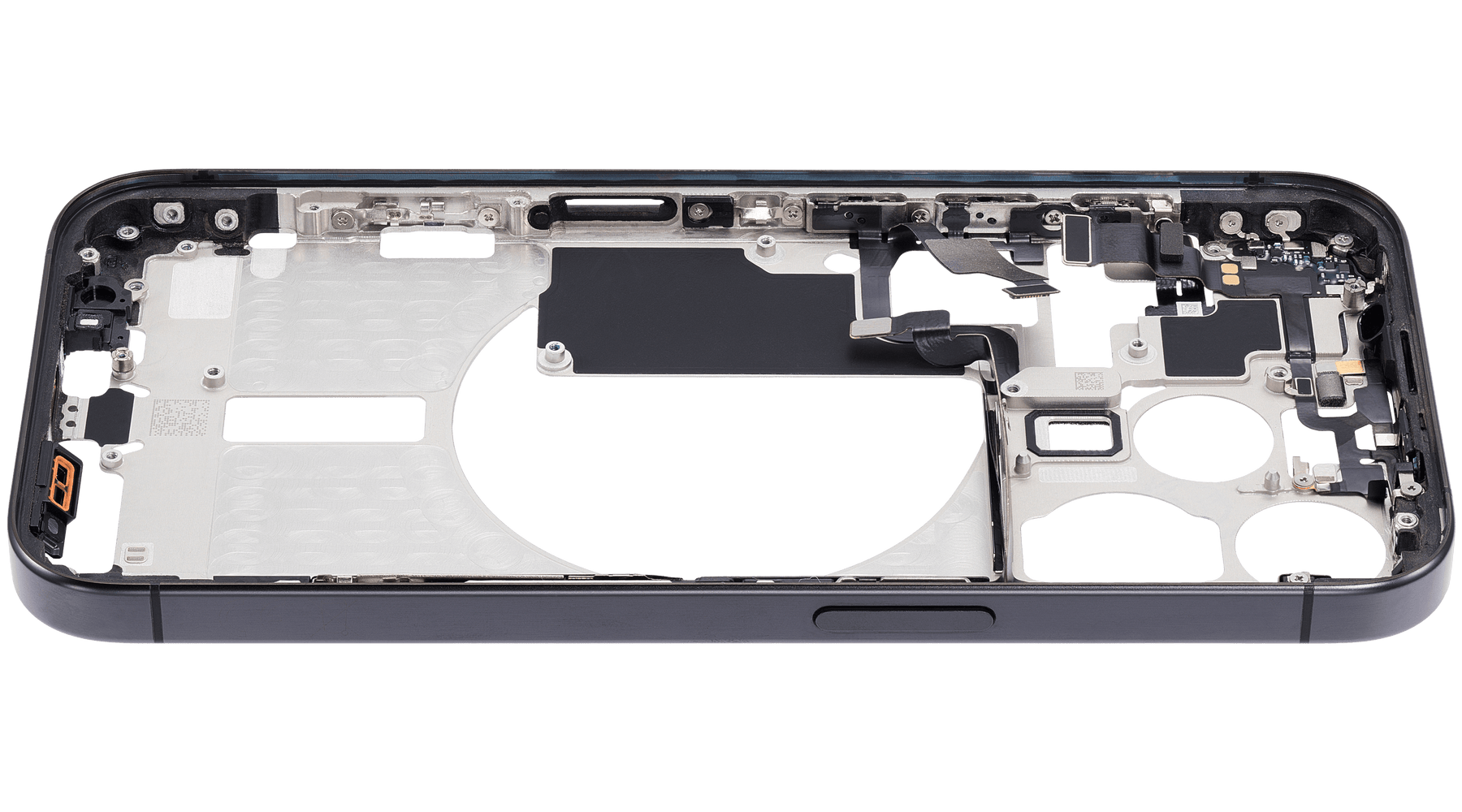 Mid-Frame Housing With Power And Volume Button Compatible For iPhone 15 Pro (International Version) (Used OEM Pull: Grade A) (Black Titanium)