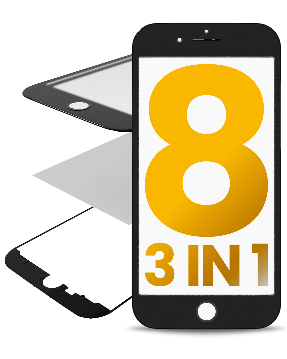 3 in 1 (Glass With OCA Pre-Installed + Frame) Compatible For iPhone 8 (OCA Master) (2 Pack)(Black)