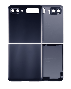 Top & Bottom Back Cover Glass With Camera Lens Compatible For Samsung Galaxy Z Flip 4G (F700) / Z Flip 5G (F707) (Mirror Black)