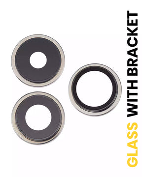 Back Camera Lens With Bracket & Bezel Compatible For iPhone 15 Pro (3 Piece Set) (Premium) (White Titanium)