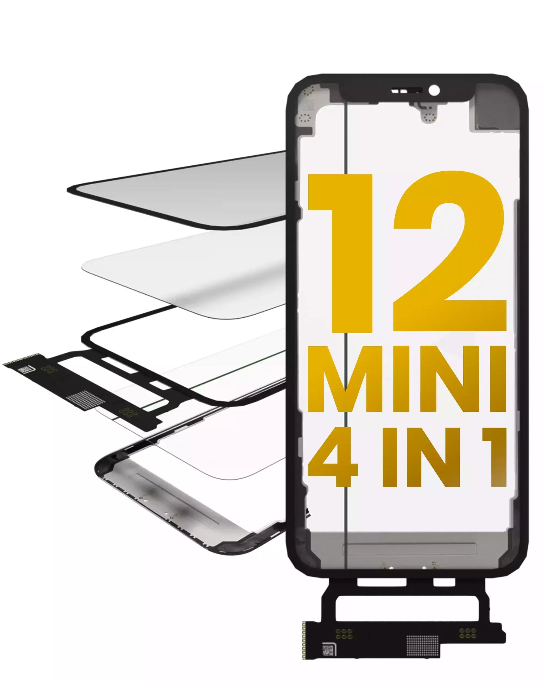 4 in 1 Short Flex (Digitizer Touch With Glass + OCA + Frame Pre-installed) Compatible For iPhone 12 Mini (OCA Master)