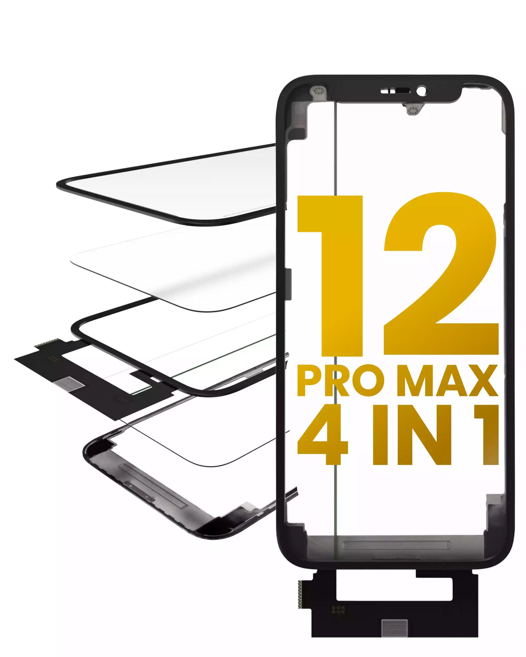 4 in 1 Short Flex (Digitizer Touch With Glass + OCA + Frame Pre-installed) Compatible For iPhone 12 Pro Max (OCA Master)