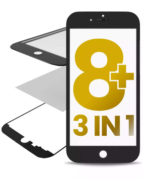 3 in 1 (Glass With OCA Pre-Installed + Frame) Compatible For iPhone 8 Plus (OCA Master) (2 Pack)(Black)