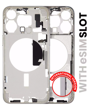 Mid-Frame Housing With Power And Volume Button Compatible For iPhone 15 Pro Max (International Version) (Used OEM Pull: Grade A) (White Titanium)