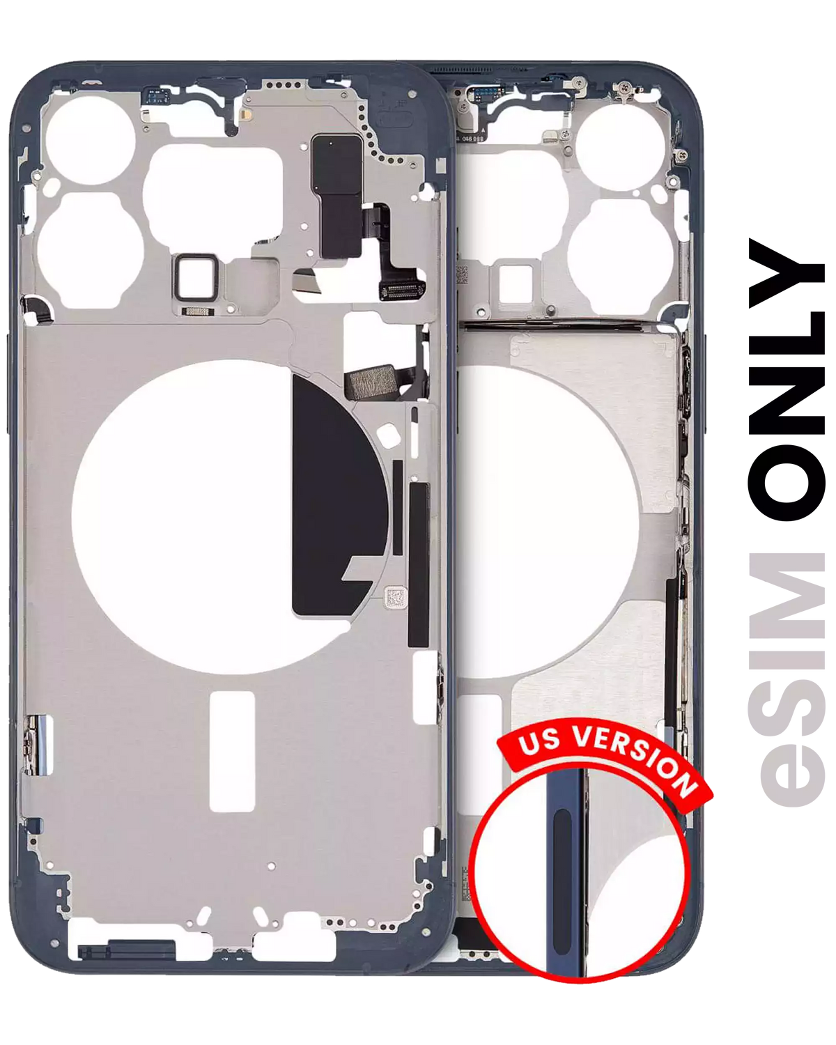 Mid-Frame Housing With Power And Volume Button Compatible For iPhone 15 Pro Max (US Version) (Used OEM Pull: Grade B) (Blue Titanium)