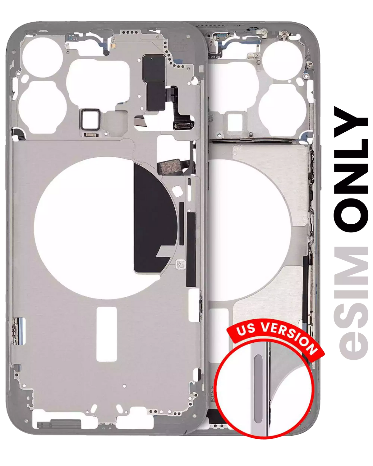 Mid-Frame Housing With Power And Volume Button Compatible For iPhone 15 Pro Max (US Version) (Used OEM Pull: Grade B) (White Titanium)
