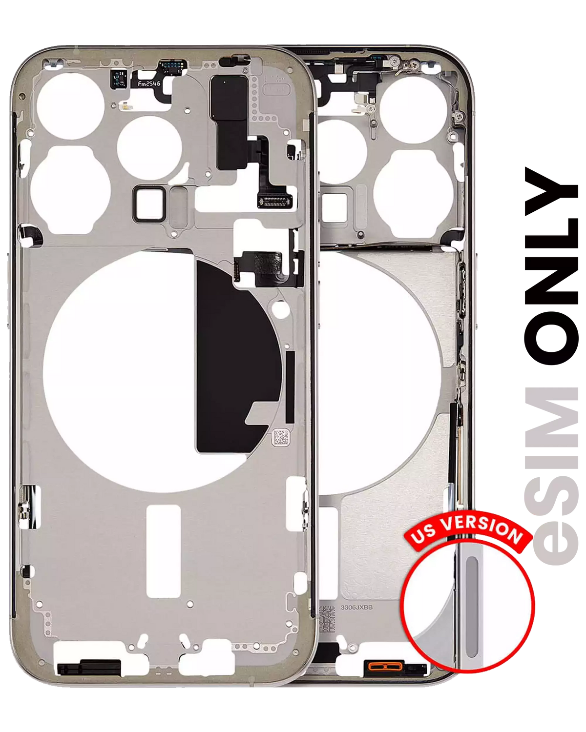 Mid-Frame Housing With Power And Volume Button Compatible For iPhone 15 Pro (US Version) (Used OEM Pull: Grade B) (Natural Titanium)