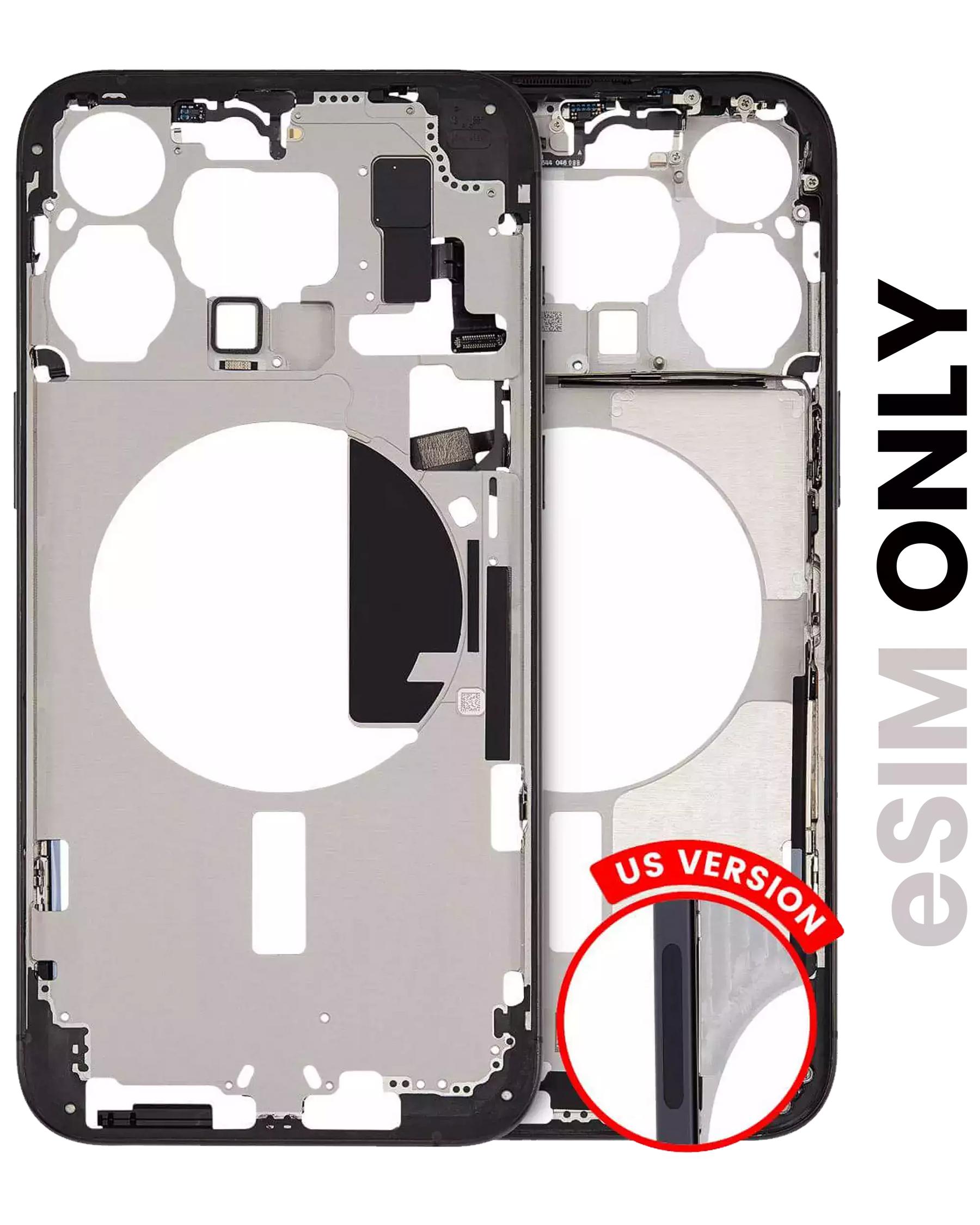 Mid-Frame Housing With Power And Volume Button Compatible For iPhone 15 Pro Max (US Version) (Used OEM Pull: Grade B) (Black Titanium)