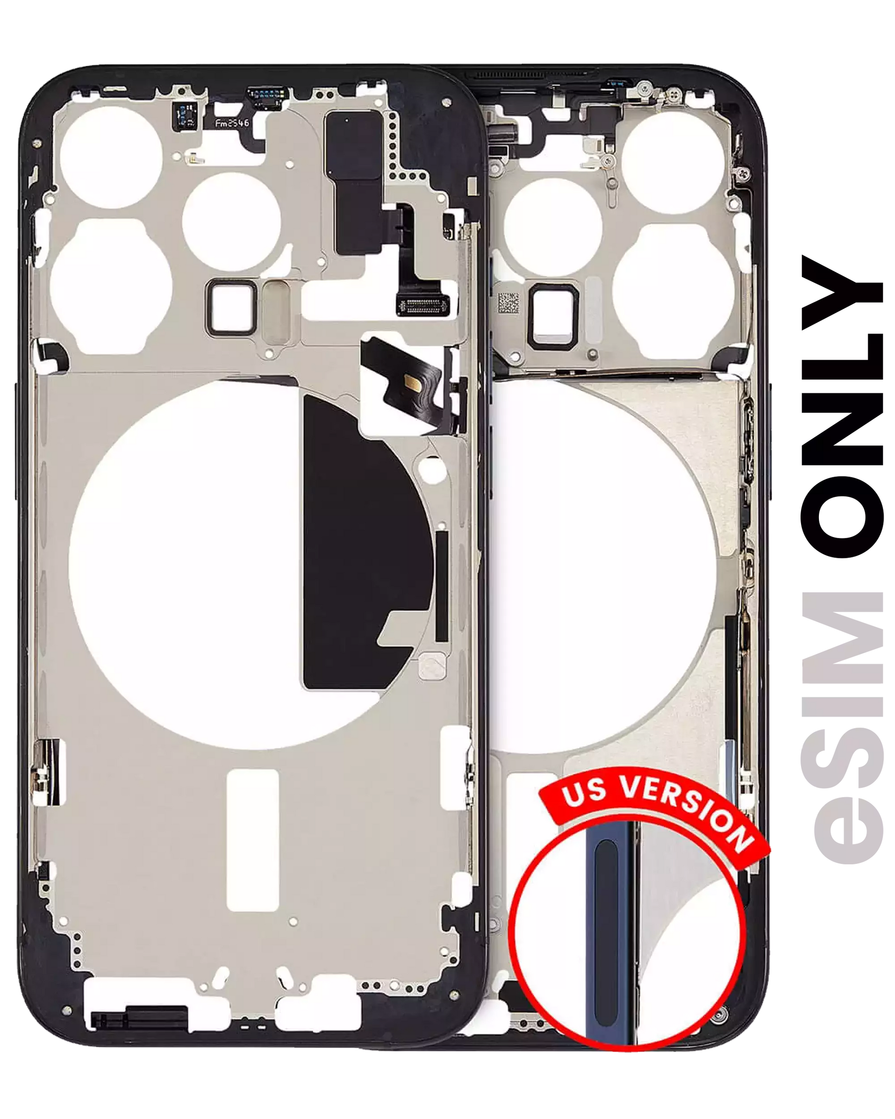 Mid-Frame Housing With Power And Volume Button Compatible For iPhone 15 Pro (US Version) (Used OEM Pull: Grade B) (Blue Titanium)