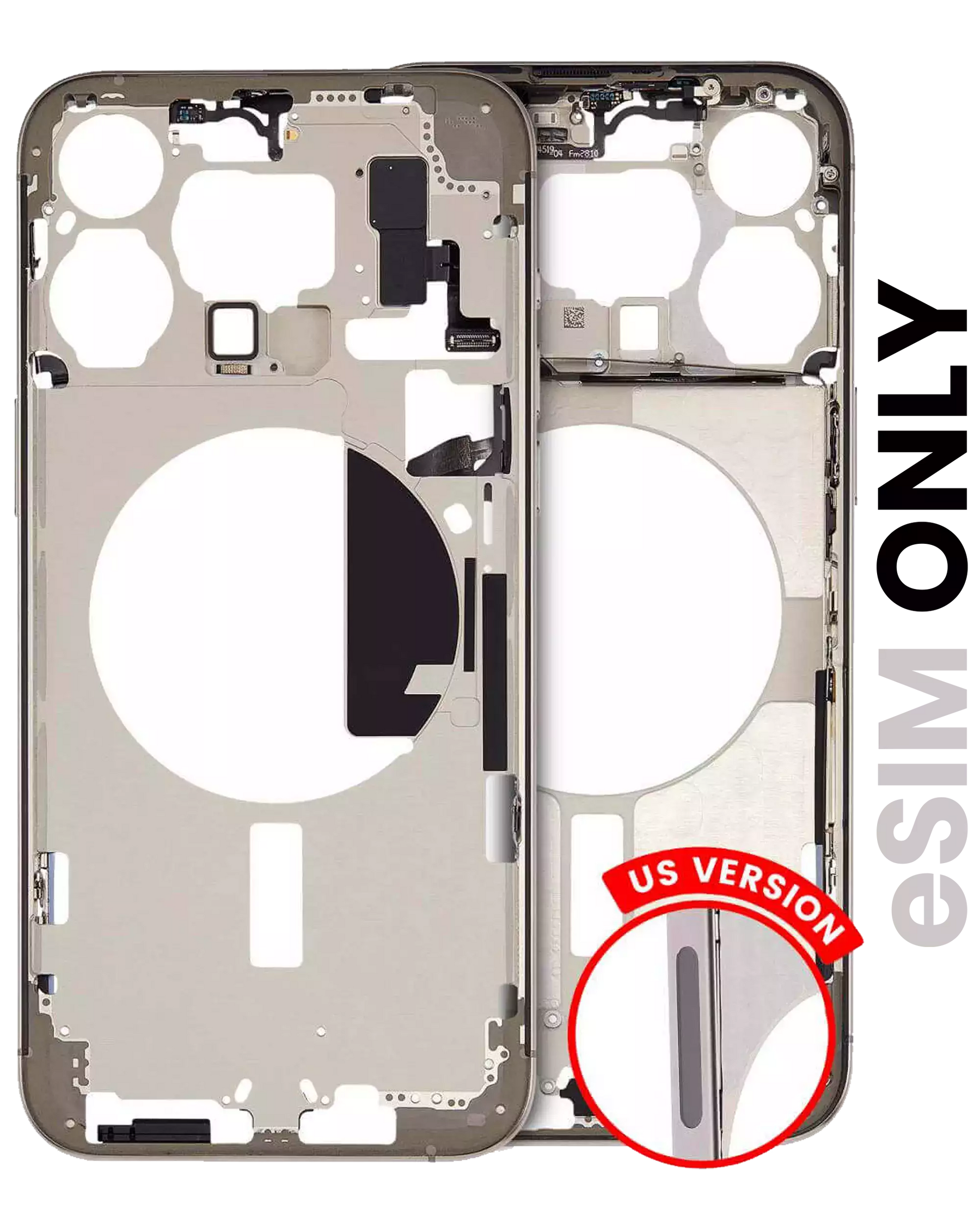 Mid-Frame Housing With Power And Volume Button Compatible For iPhone 15 Pro Max (US Version) (Used OEM Pull: Grade A) (Natural Titanium)