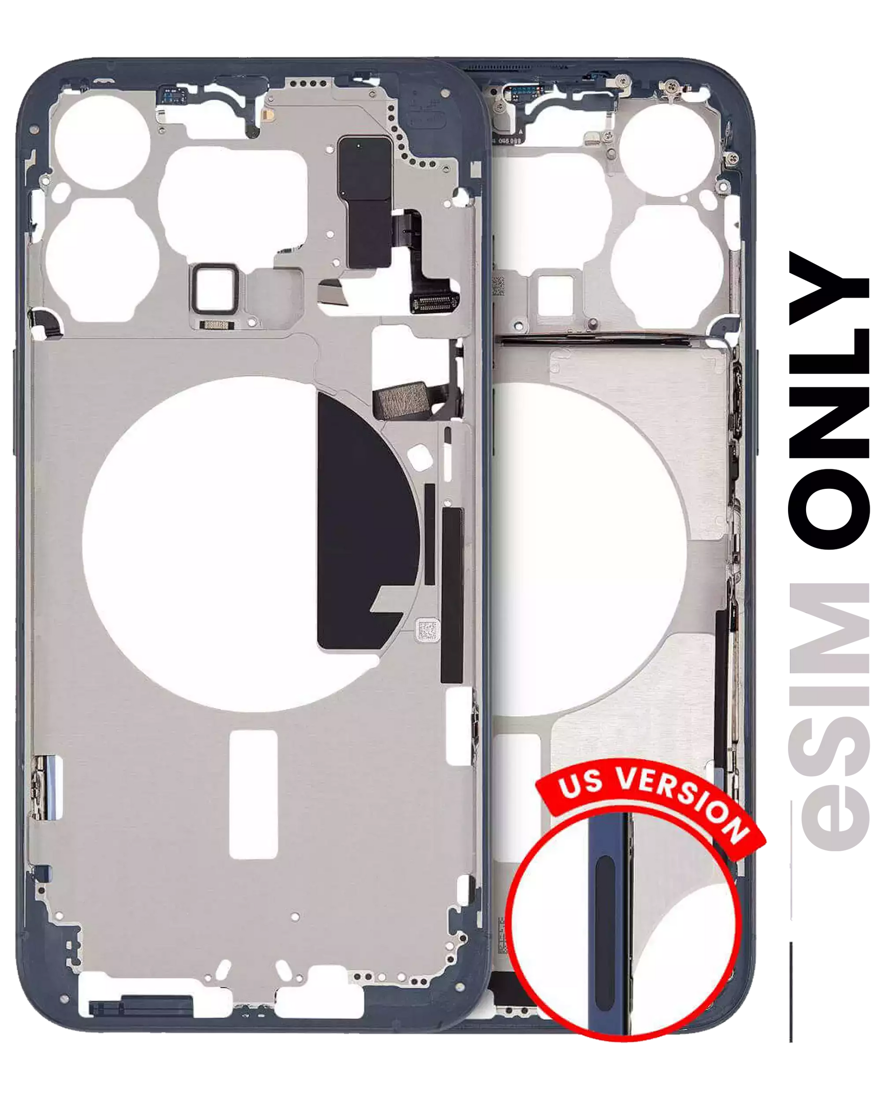 Mid-Frame Housing With Power And Volume Button Compatible For iPhone 15 Pro Max (US Version) (Used OEM Pull: Grade A) (Blue Titanium)