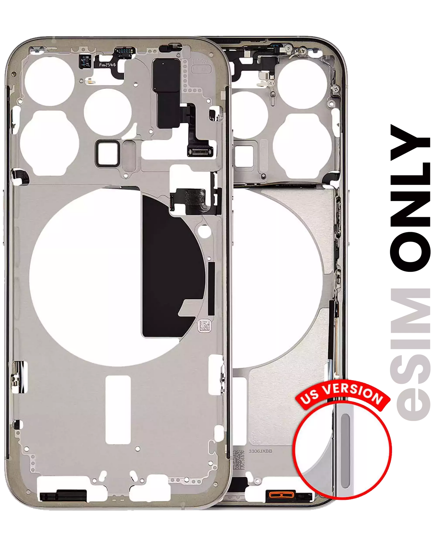 Mid-Frame Housing With Power And Volume Button Compatible For iPhone 15 Pro (US Version) (Used OEM Pull: Grade A) (Natural Titanium)