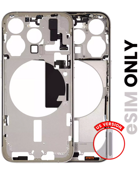 Mid-Frame Housing With Power And Volume Button Compatible For iPhone 15 Pro (US Version) (Used OEM Pull: Grade A) (Natural Titanium)