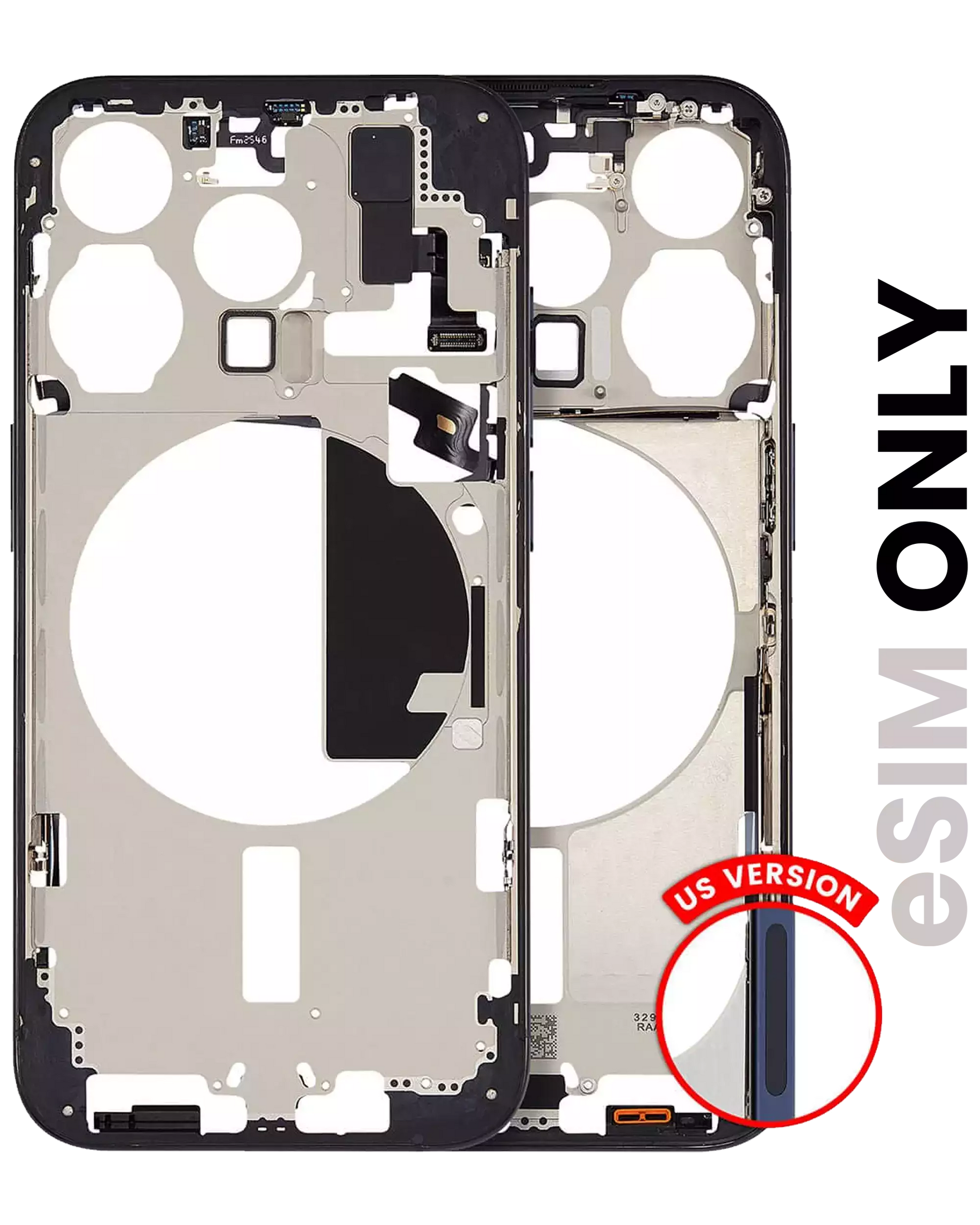 Mid-Frame Housing With Power And Volume Button Compatible For iPhone 15 Pro (US Version) (Used OEM Pull: Grade A) (Blue Titanium)