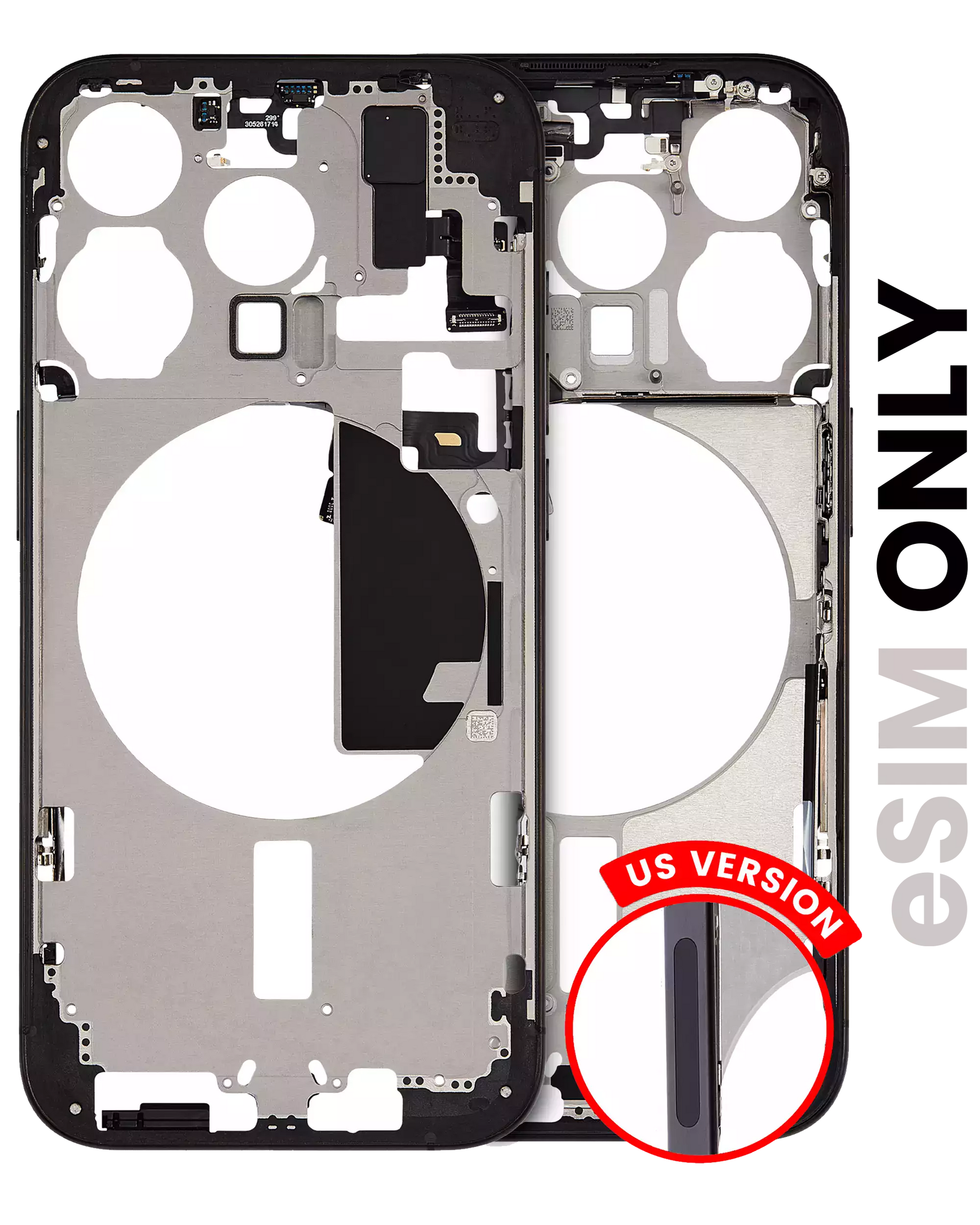 Mid-Frame Housing With Power And Volume Button Compatible For iPhone 15 Pro (US Version) (Used OEM Pull: Grade A) (Black Titanium)