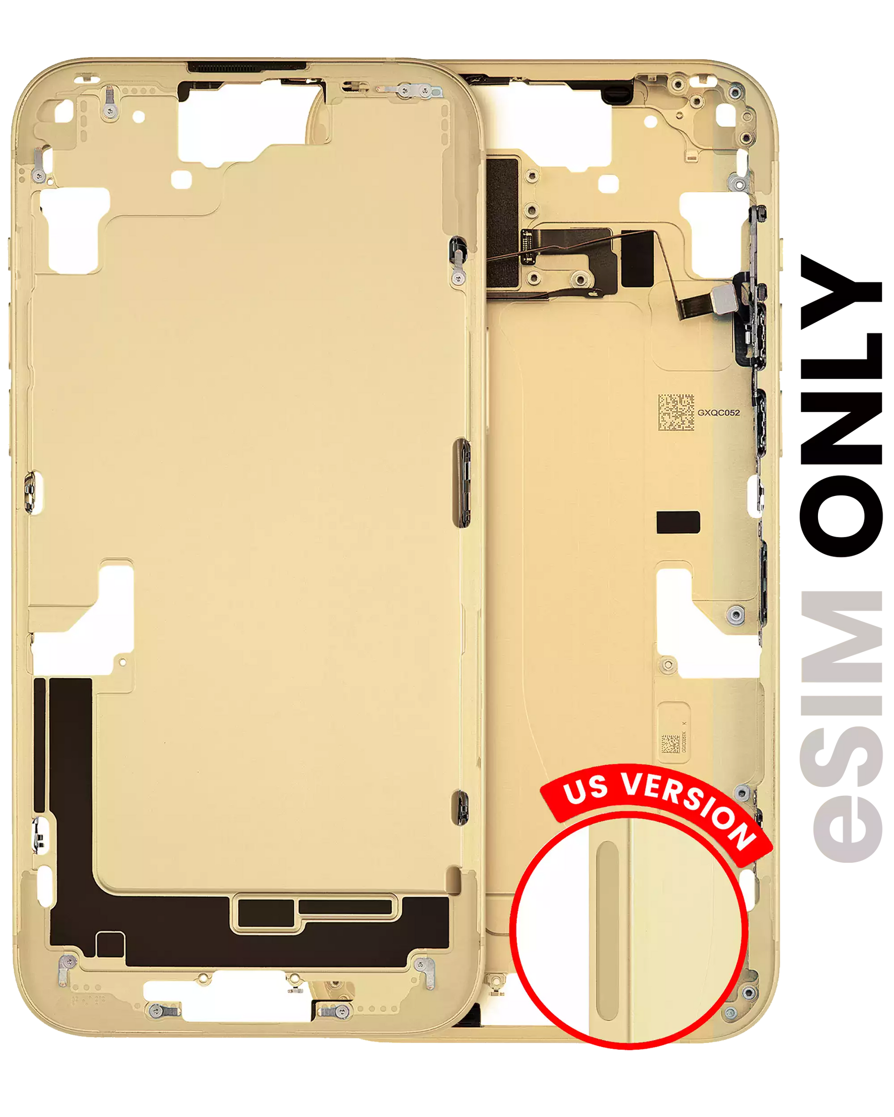 Mid-Frame Housing With Power And Volume Button Compatible For iPhone 15 Plus (US Version) (Used OEM Pull: Grade A) (Yellow)