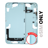 Mid-Frame Housing With Power And Volume Button Compatible For iPhone 15 Plus (US Version) (Used OEM Pull: Grade A) (Blue)