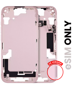 Mid-Frame Housing With Power And Volume Button Compatible For iPhone 15 (US Version) (Used OEM Pull: Grade A) (Pink)