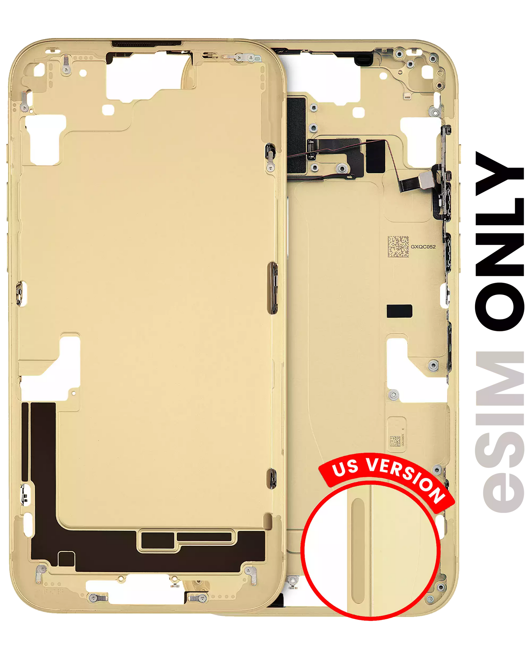 Mid-Frame Housing With Power And Volume Button Compatible For iPhone 15 (US Version) (Used OEM Pull: Grade A) (Yellow)
