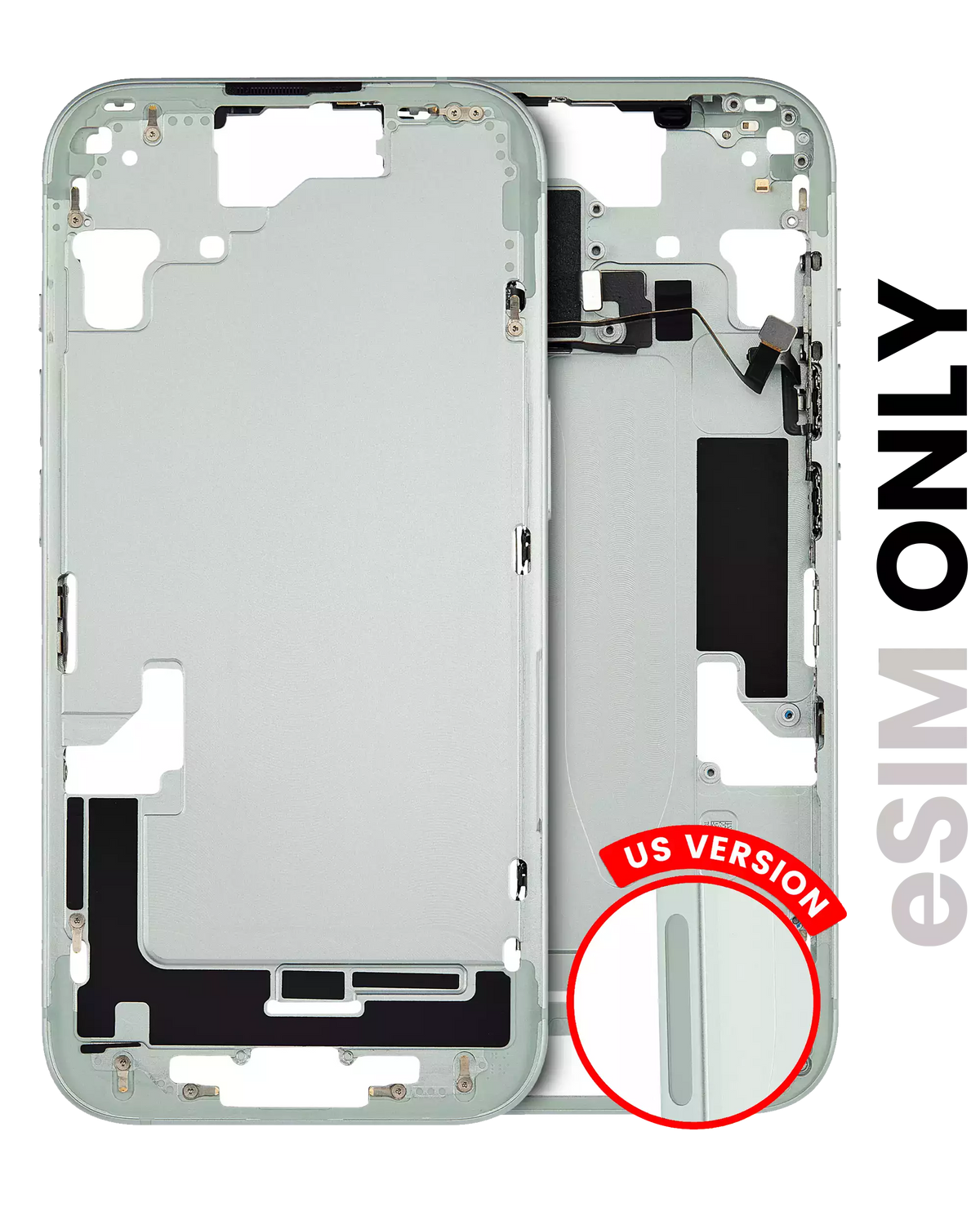 Mid-Frame Housing With Power And Volume Button Compatible For iPhone 15 (US Version) (Used OEM Pull: Grade A) (Green)