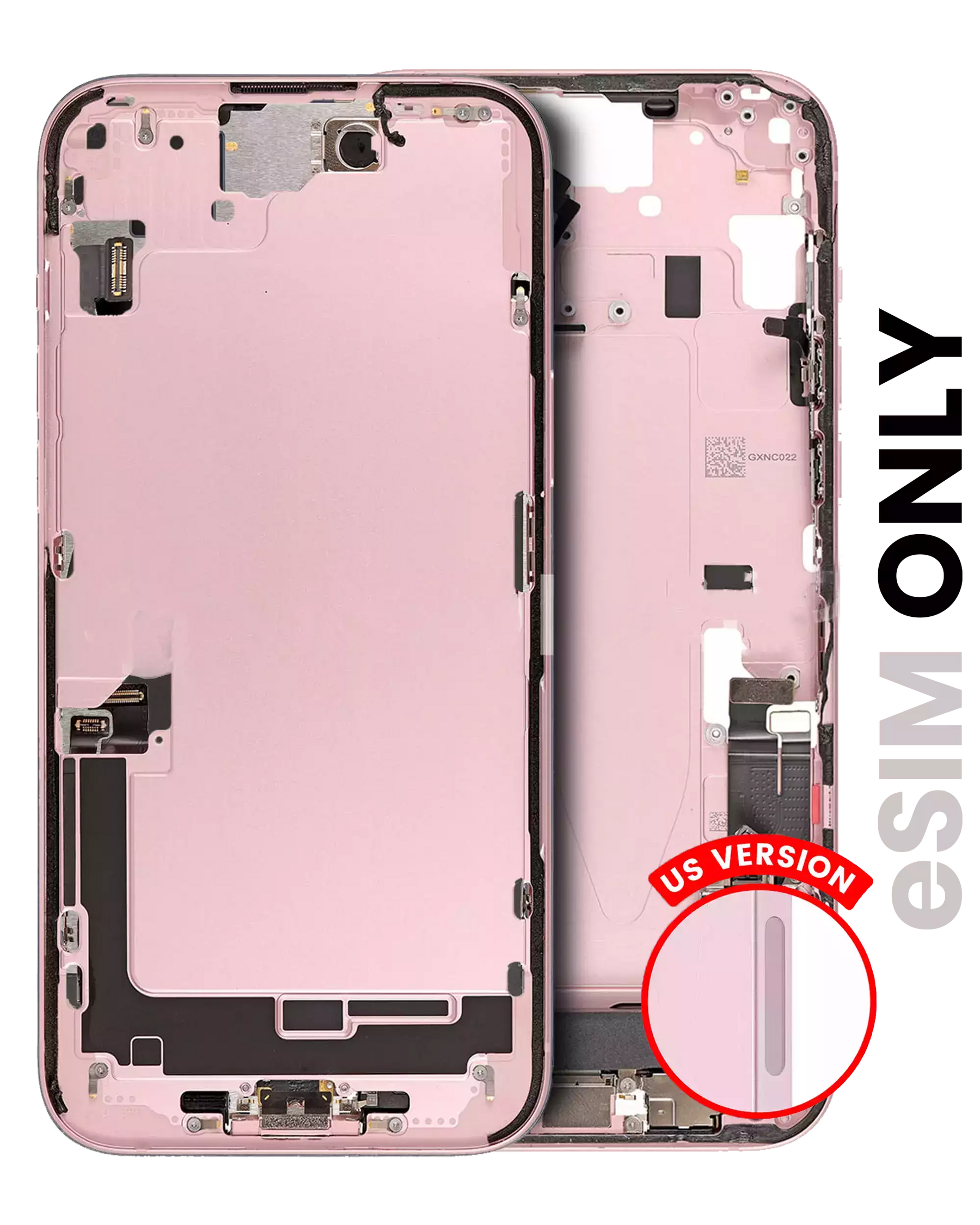 Mid-Frame Housing With Power And Volume Button Compatible For iPhone 15 Plus (US Version) (Used OEM Pull: Grade A) (Pink)